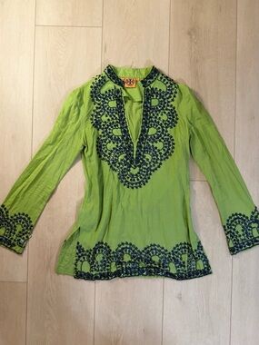 Tori Burch Embroidered Lime Green Women's Tunic Top